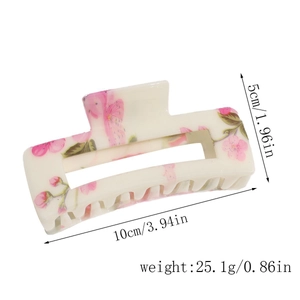 Floral rectangle hair claw clip measurement details with 10cm length and 5cm width size