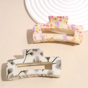 Floral square hollow hair claw clips for women, elegant large acetate shark clips set