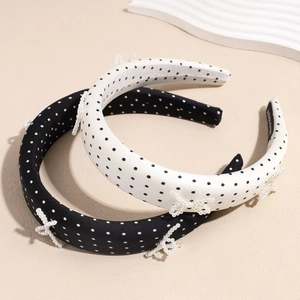 Polka dot pearl headbands set in black and white with high crown sponge padding