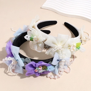 Serre-tête de Luxe en Tissu avec Fleurs et Glands de Künstliche Perles Élégant Bandeau à Nœud Floral 3D pour Mariage Fête Femme Accessoires Cheveux