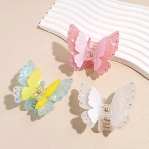 Pince à Cheveux Papillon Double Couche de Rêve en Acétate et Strass Pince Crabe Fairy Accessoires de Coiffure pour Femmes Quotidien Fête Coiffe Élégante