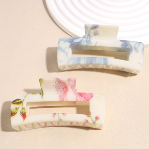Floral rectangle hair claw clips in blue and pink for elegant women hair styling