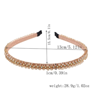 Detailed dimensions of champagne beaded crystal headband showing 13cm width and 15.5cm height