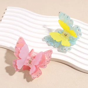 Pinces à cheveux papillon double couche étincelantes avec strass en rose et dégradé bleu
