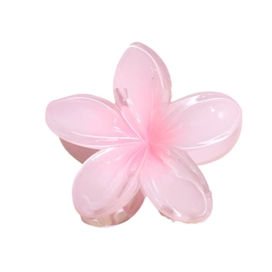 Elegant translucent pink flower hair claw clip with interlocking teeth for women