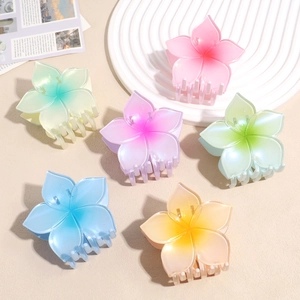 Gradient Flower Hair Claw Clip Pearlescent Matte Resin Plumeria Hair Accessory Large Shark Clip For Women Daily Styling