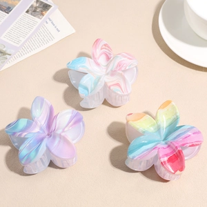 Pinza per Capelli Coreana a Forma di Fiore Sfumato Grande Trama Marmorea Acrilico Clip per Capelli Frangipani Donna Accessori