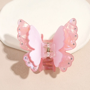 Détails de la pince à cheveux papillon double couche avec perles et strass brillants