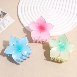 Three-piece set of large gradient flower hair claws with a translucent matte finish