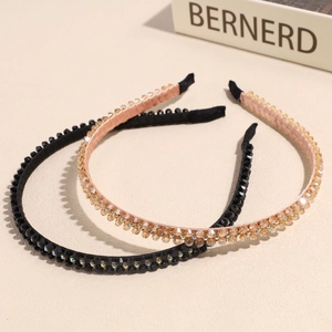 Elegant double-row crystal headbands in black and champagne gold with faceted beads
