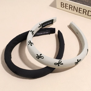 French sponge headbands set in solid black and beige bow print for high crown style