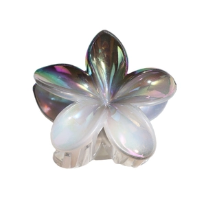 Pearlescent frangipani flower hair claw clip with colorful gradient finish for women