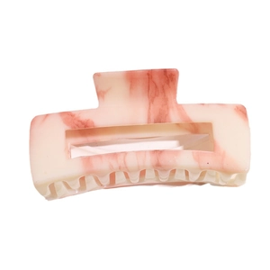 Floral rectangle claw clip with cream and orange marble pattern for thick hair