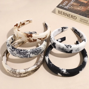 Vintage French Toile De Jouy Padded Headband For Women Ink Wash Butterfly Pattern High Cranium Sponge Hair Band Headwear