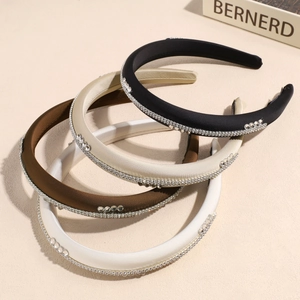 Serre-Tête Élégant en Satin Rembourré pour Femmes Style Coréen Luxe Orné de Strass Accessoires de Mode pour Cheveux