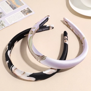 Elegant Chinese style floral satin padded headbands in black and purple colors set