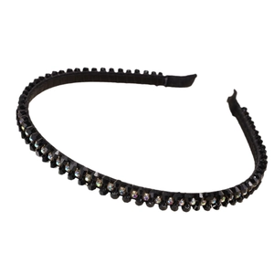 Fashionable double row crystal headband with sparkling black beads and non-slip inner teeth