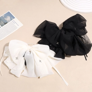Grande Pince à Cheveux Nœud en Mousseline Avec Étoile en Argent Strass Élégante Barrette Papillon en Organza pour Femmes Bijoux