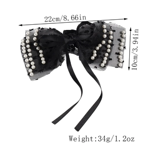 Tableau des tailles détaillé pour grande pince à cheveux avec perles de 22 cm sur 10 cm