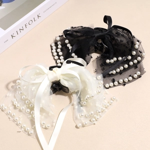 Élégante Grande Pince à Cheveux Crabe Noeud en Maille Multicouche Avec Fausses Künstliche Perles Ruban de Satin Pour Femmes Filles