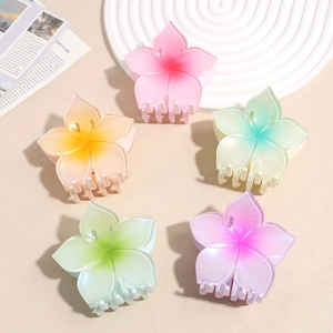 Set of 5 large matte gradient flower hair claws in pastel pink, orange, blue, and green