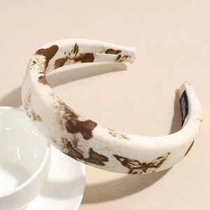 Ink style butterfly wide headband with sponge filling in vintage cream satin finish