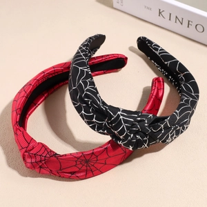 Halloween knot headbands with spider web patterns in red and black colors