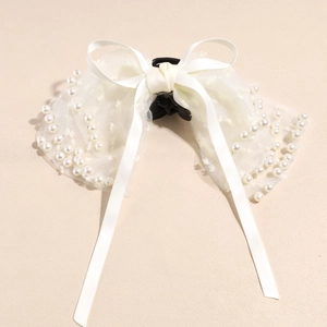 Pince à cheveux élégante avec nœud blanc et perles pour coiffures de style coréen