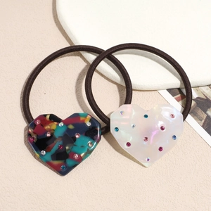 Korean Sweet Heart Rhinestone Hair Ties Acetate Spliced Colorful Elastic Rubber Bands Fashion Hair Accessories For Women Girls