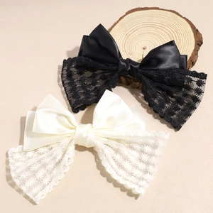 Elegant Satin Lace Bow Hair Clip For Women French Style Large Double Layer Floral Ribbon Hair Accessory Spring Pony Tail Clip