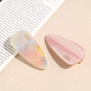 Elegant shell texture and marble pattern acetate hair clips with gold handmade lettering