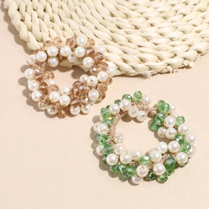 Élastiques à cheveux avec perles et cristaux champagne et vert pour queue de cheval