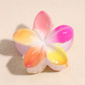 Nahaufnahme der kleinen Acryl-Haarklammer mit Farbverlauf in Frangipani-Blütenform
