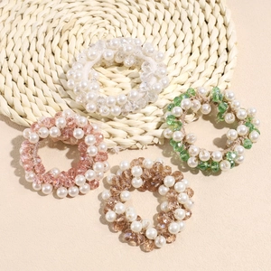 Lot de 4 élastiques à cheveux élégants en cristal et perles de couleurs variées
