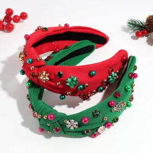 Cerchietti natalizi con nodo, perle colorate, strass e ciondoli festivi set da due