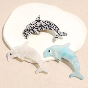 Dolphin Shaped Acetate Hair Clip Leopard Print Blue Marble Pearlescent Duckbill Clip Fashion Hair Accessories For Women