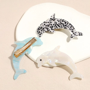 Acetate leopard dolphin hair clips with gold metal duckbill grip in various colors