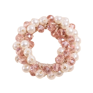 Élastique à cheveux élégant avec perles d'imitation blanches et perles de cristal roses