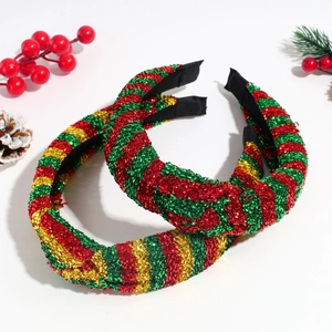 Sparkly Christmas knotted sponge headbands in festive red and green glitter fabric