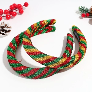 Christmas sparkling striped sponge headbands in red and green with handmade label
