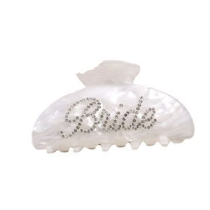 Molla per capelli da sposa in acetato bianco perla con scritta Bride in strass lucidi