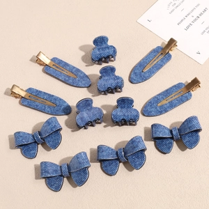 Denim Blue Hair Clip For Women Korean Style Bow Butterfly Water Drop Shape Acrylic Side Clip Fashion Hair Accessories