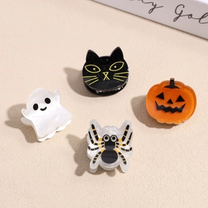 Halloween hair claw clips set featuring ghost, black cat, pumpkin, and spider designs