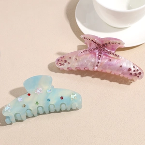 Pinces à cheveux élégantes en acétate avec motif étoile de mer et strass pour femme