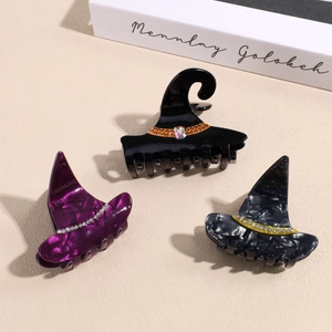 Pinza per Capelli a Cappello da Strega di Halloween in Acetato con Strass per Donna Ragazze Festa di Halloween Accessori per Capelli