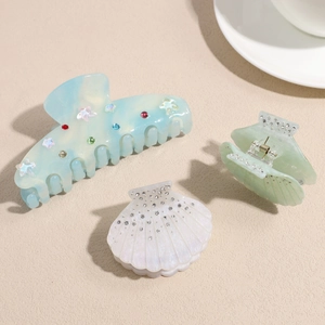 Lot de pinces à cheveux étoile de mer en acétate d'été 2025 avec strass et texture marbrée
