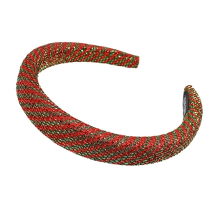 Sparkly red and green striped Christmas headband with a twisted knot design