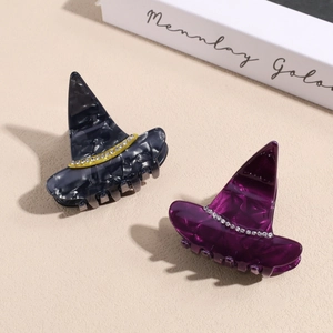 Set di mollette per capelli a cappello di strega Halloween in acetato e strass