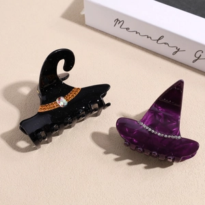 Mollette per capelli a forma di cappello da strega con strass per festa di Halloween