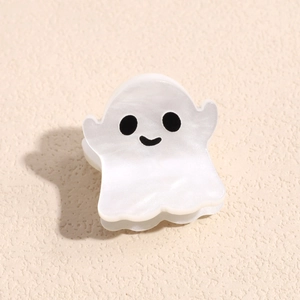Ghost-shaped hair clip in milky white acetate with elegant marble texture detail